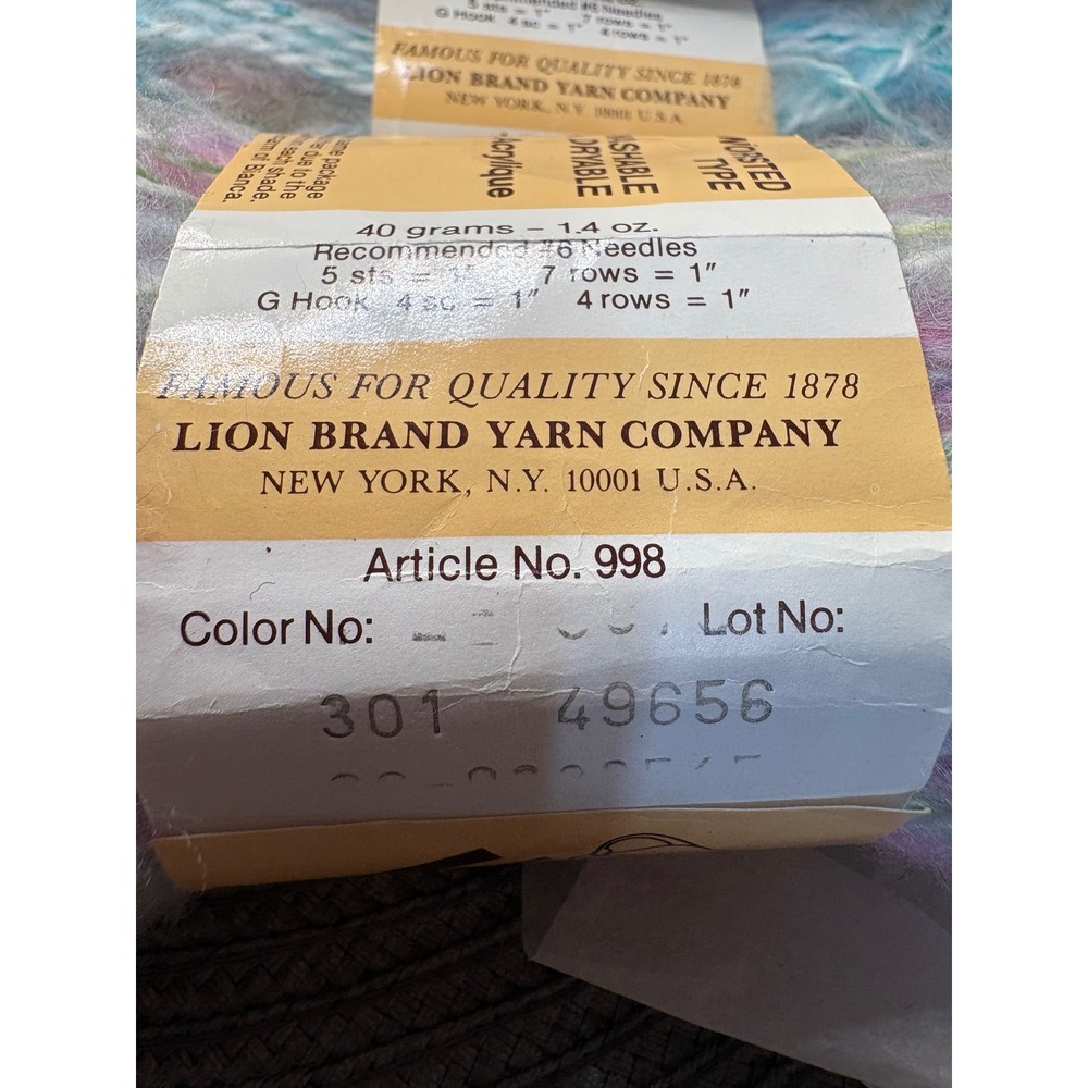 Lion Brand Bianca Yarn 12 Count Rainbow Multi Color Mohair Look France 998 301 - Picture 7 of 7